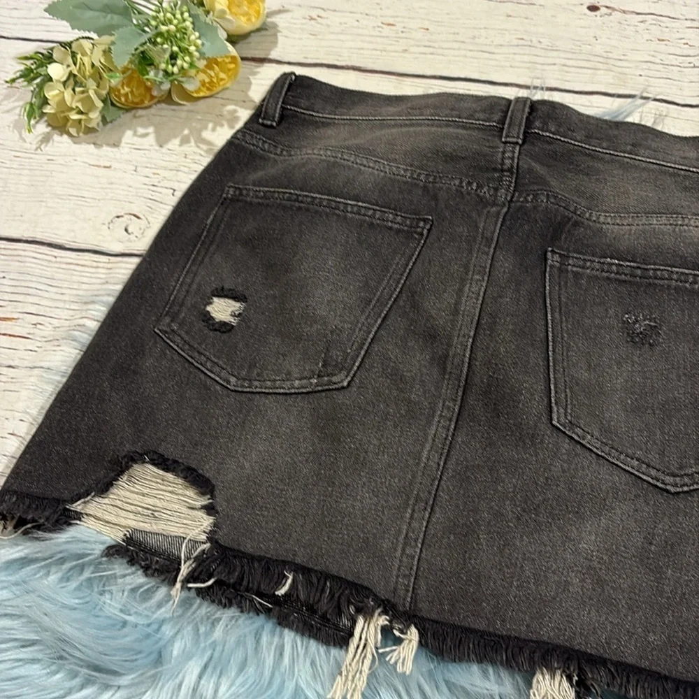 Free People Denim Mini Skirt Relaxed Ripped Washed Black